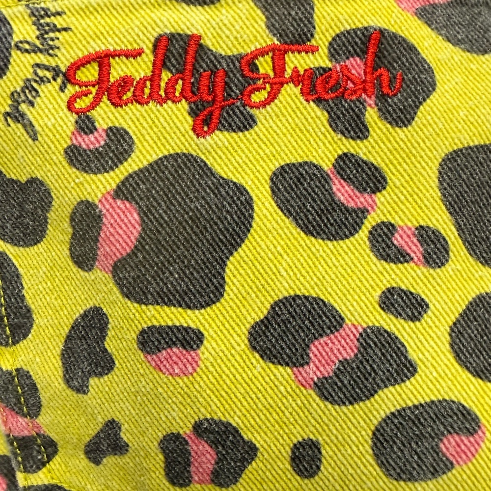 Teddy Fresh x Trixie Mattel Yellow-Green Leopard Print 100% Cotton Denim Pant - Picture 3 of 7